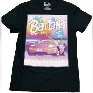 NEW BARBIE Dream Car T-Shirt Driving Around In Super Style Pink Black Cotton